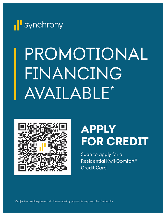 A blue poster with a qr code on it that says `` promotional financing available ''.