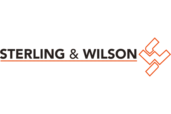 Sterling & Wilson logo: Text and orange abstract symbol on white background.
