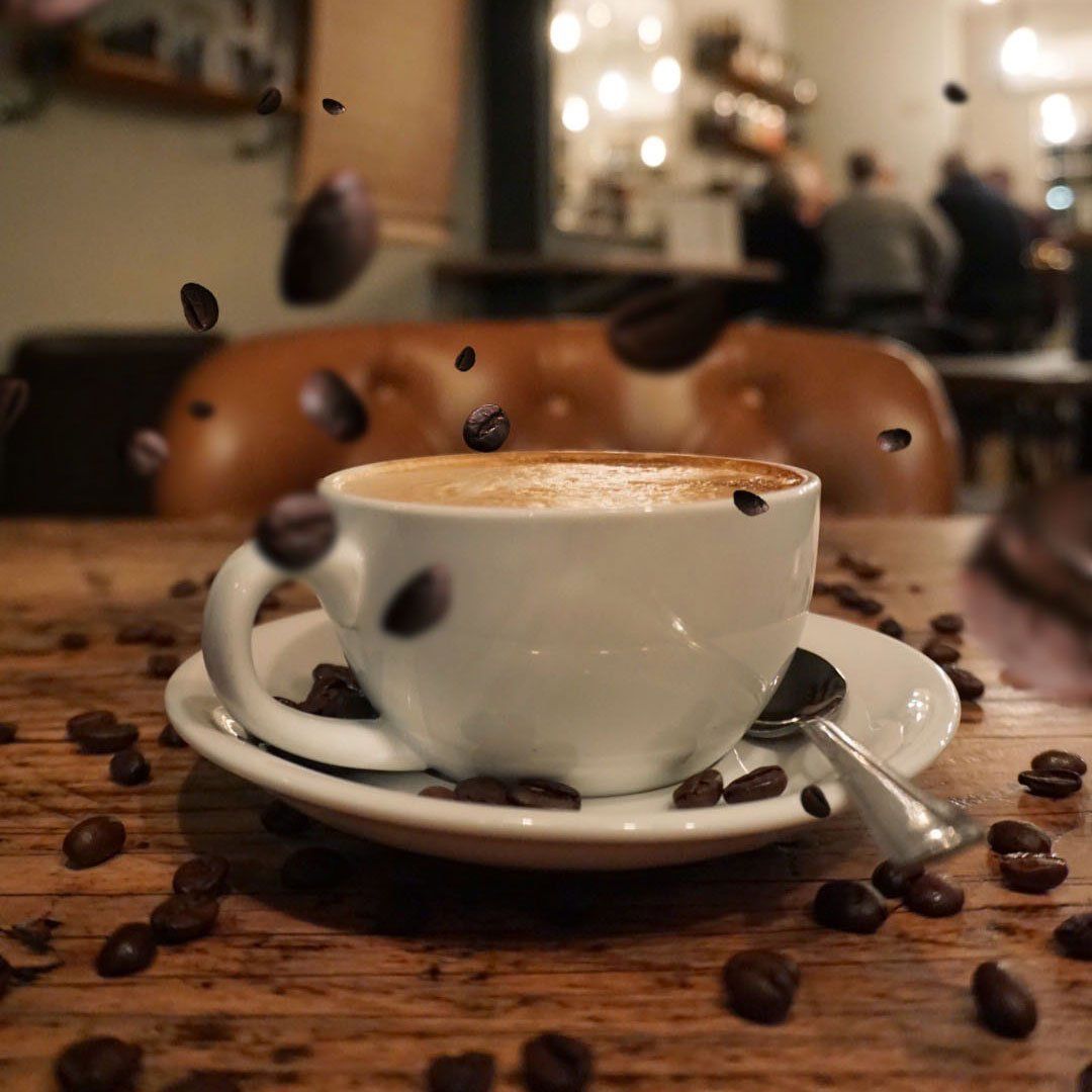 coffee cup and beans at no5 cafe in romsey