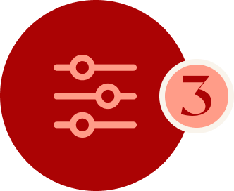 Red settings icon with three sliders and a small badge showing the number 3