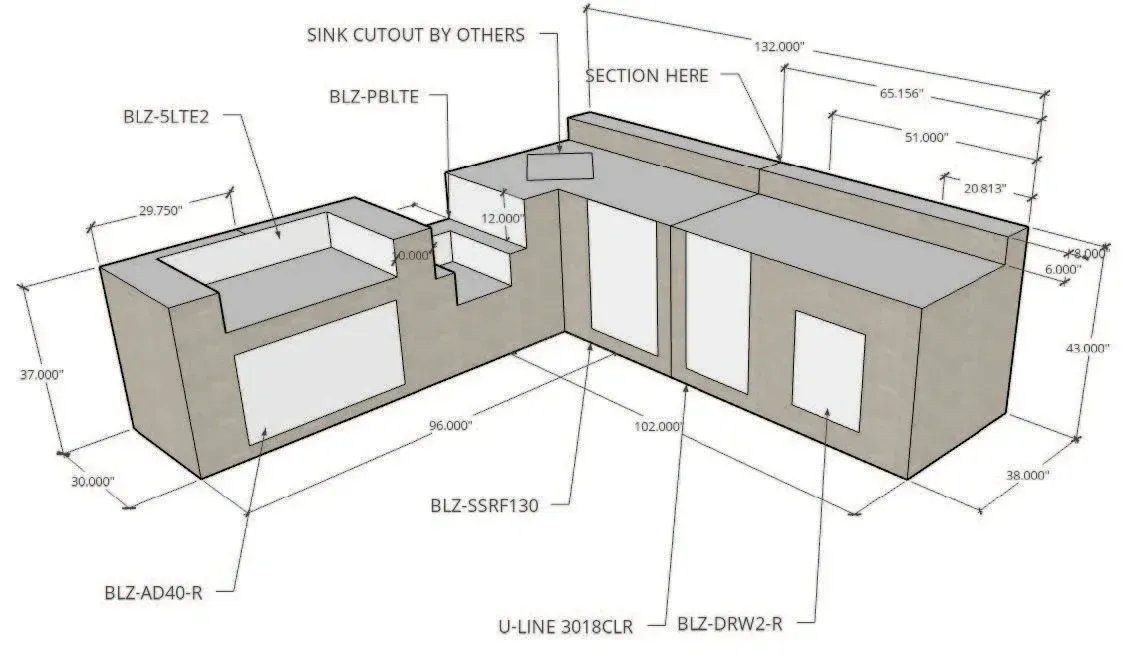 Stainless steel outdoor grill cart with a glass-window lid, side shelves, and base cabinet doors on wheels.