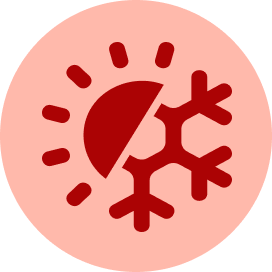A red map pin icon centered over a dark red outline of the United States, set against a soft pink circular background.