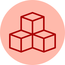 A dark red universal recycling symbol centered on a pale pink circular background.