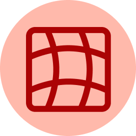 A dark red universal recycling symbol centered on a pale pink circular background.