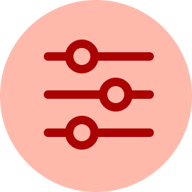 A dark red icon of two stylized leaves centered inside a light peach circle.