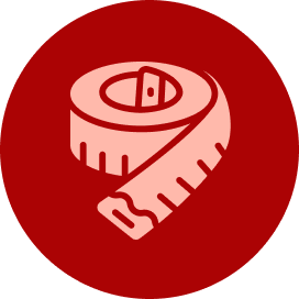 A dark red line-art icon of a shipping box on a light pink circular background.