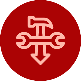 A dark red line-art icon of a delivery truck centered inside a light pink circle.