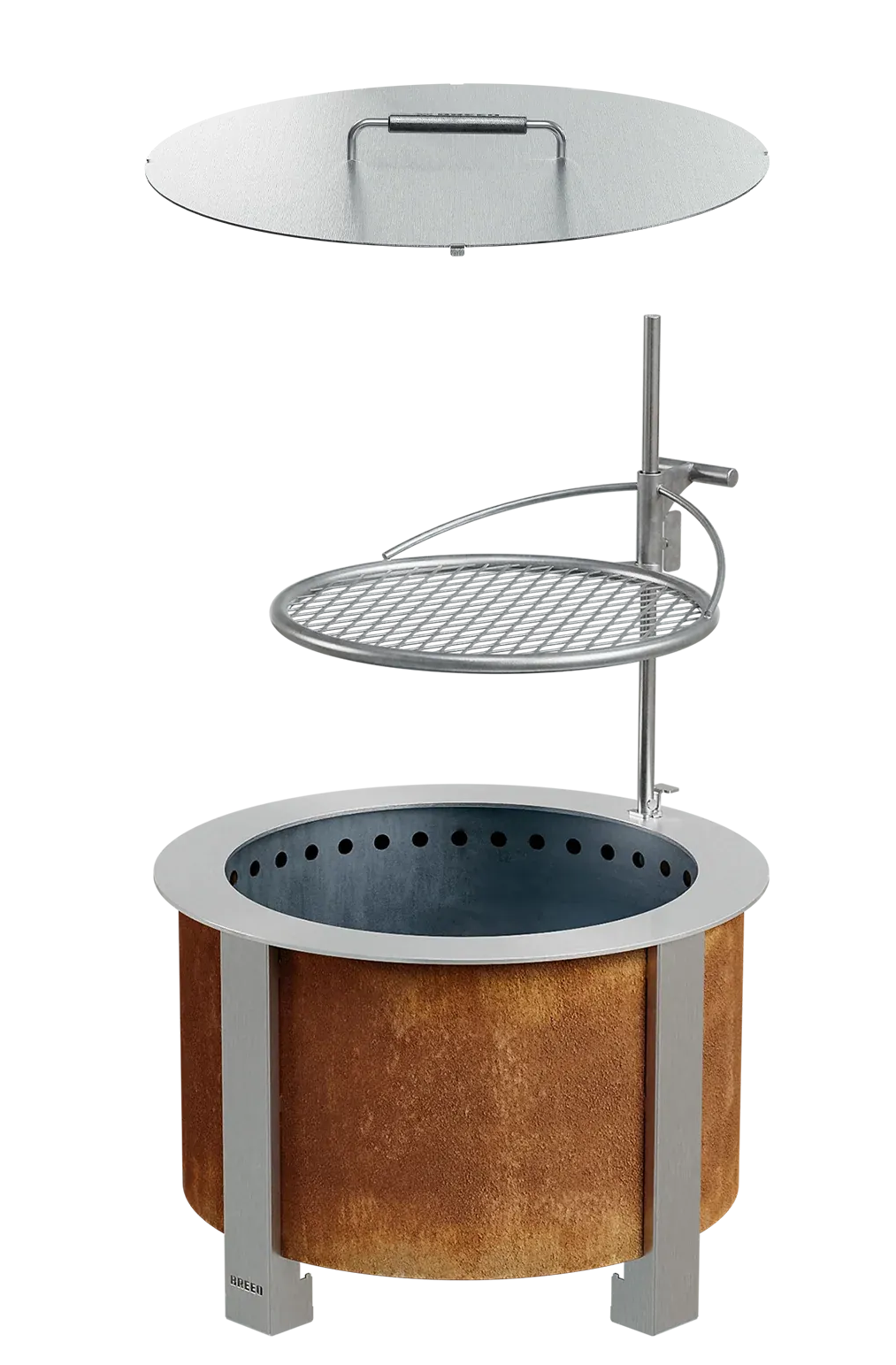 Beige outdoor cabinet with a slat-style countertop and a central stainless steel drop-in insert, on a white background.