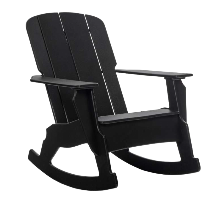 A tan-colored, two-seat outdoor patio set with tall, slatted chair backs and a connecting center table.