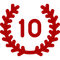A red number 10 centered within a circular laurel wreath icon.