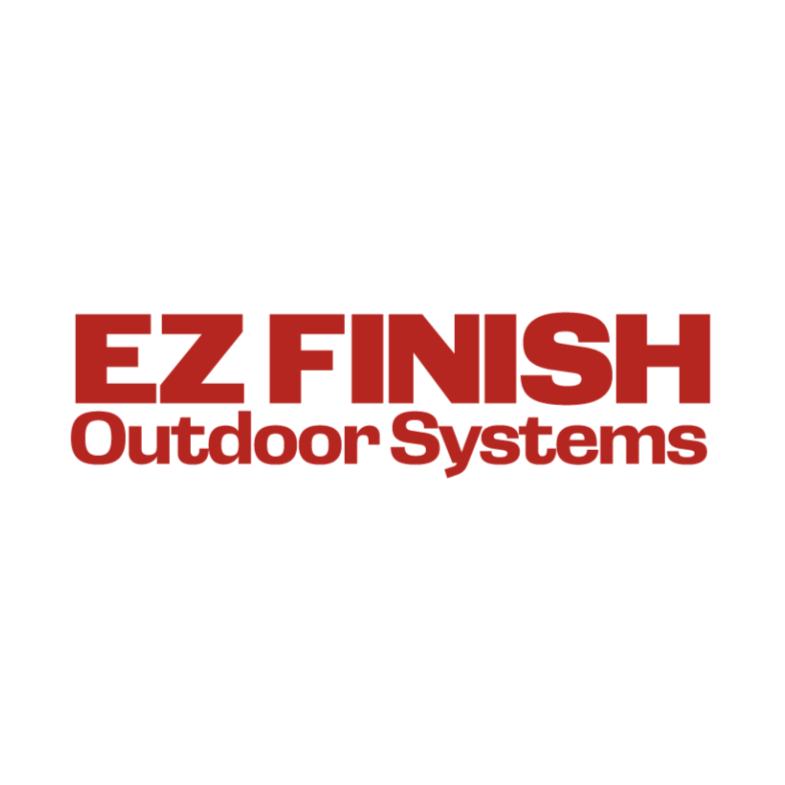 The logo for EZ FINISH Outdoor Systems featuring red, bold text against a plain white background.