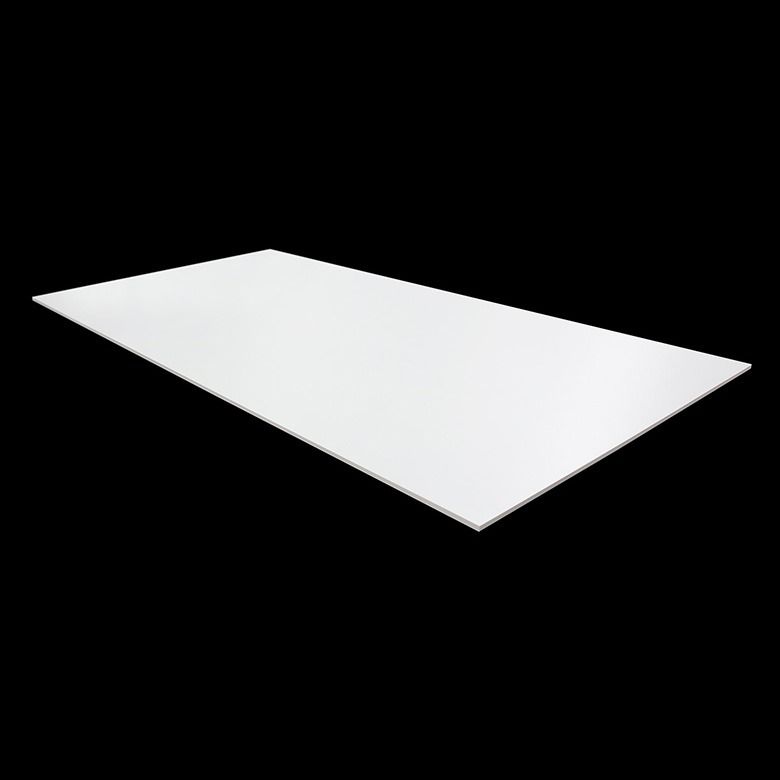 A plain, rectangular white board or panel set against a solid black background.