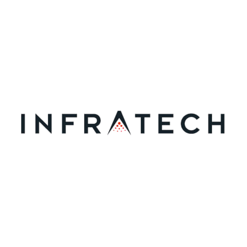 The Infratech logo featuring black text with a stylized upward-pointing arrow containing red dots above the letter A.