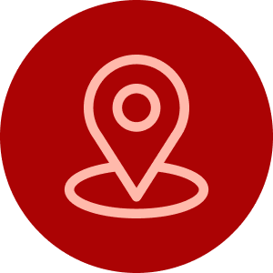 A light pink location pin icon centered inside a solid dark red circle.