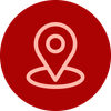 A light pink location pin icon centered inside a solid dark red circle.