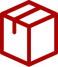A dark red icon of a square shipping box with tape across the top.