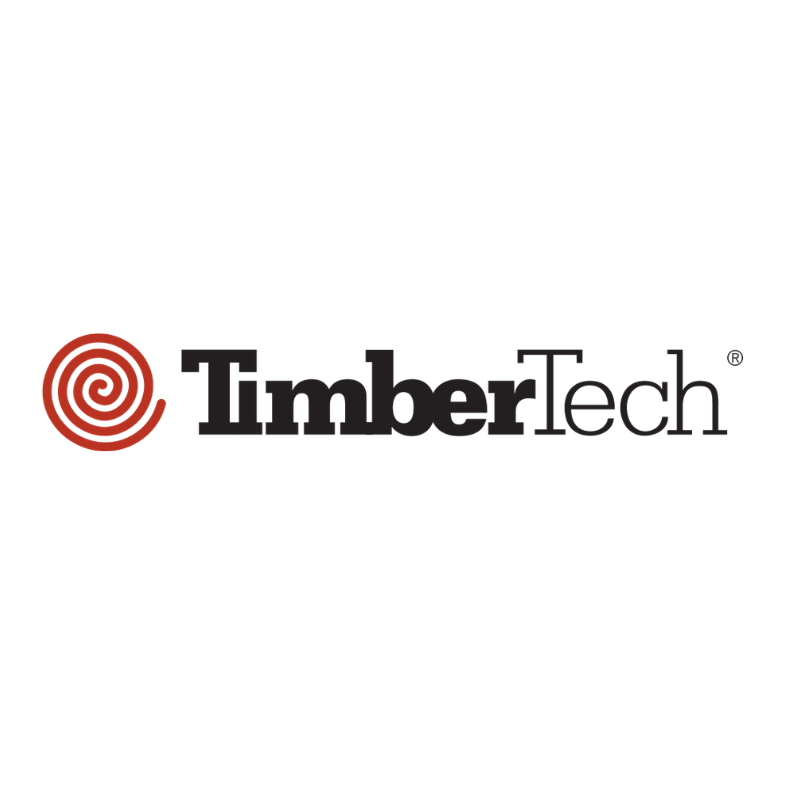 The TimberTech company logo features a red spiral icon to the left of the black brand name text.