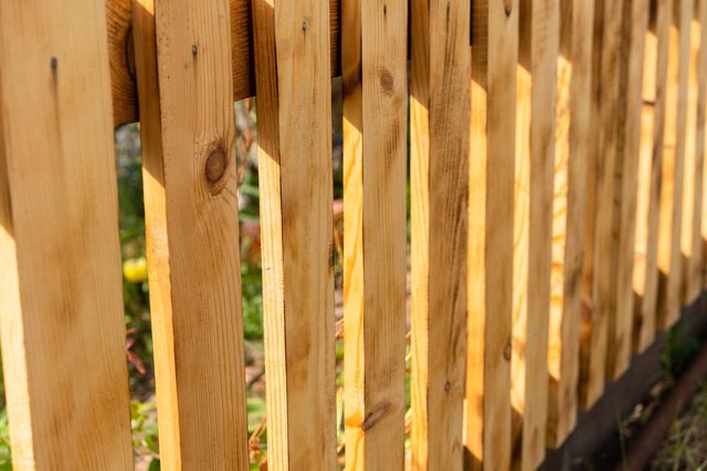 a close up of a wooden picket fence