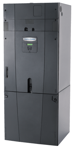 Dark gray electrical switchgear cabinet.