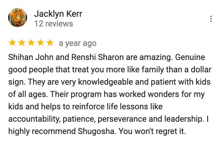 Jacklyn kerr wrote a review for shihan john and reishi sharon.