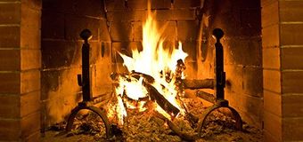 fire lit in fireplace