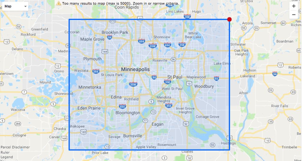 map with blue square