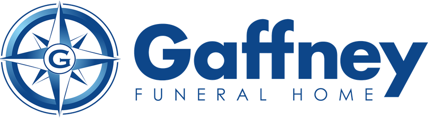 The logo for gaffney funeral home has a compass on it.