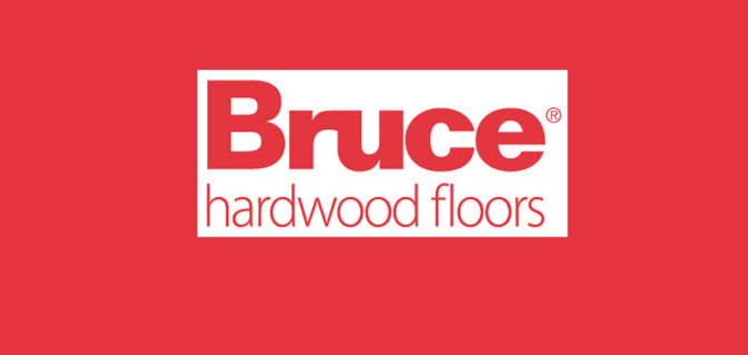 The bruce hardwood floors logo is on a red background.