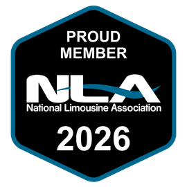 Black and teal hexagonal badge for the National Limousine Association. Reads 