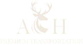 Silhouette of a deer head with large antlers in navy blue, accented with curved lines.