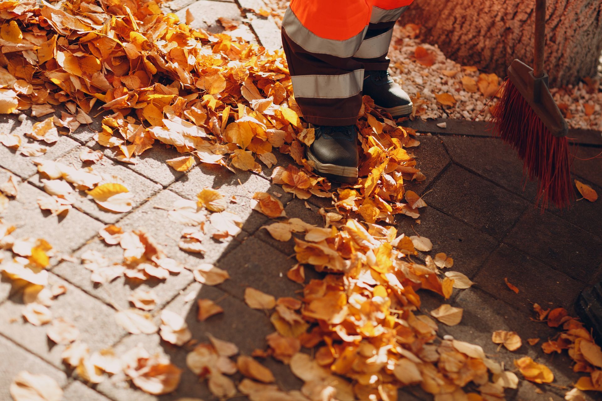 Janitor Cleaner Sweeping Autumn Leaves on the Street — White Bear Lake, MN — A&E