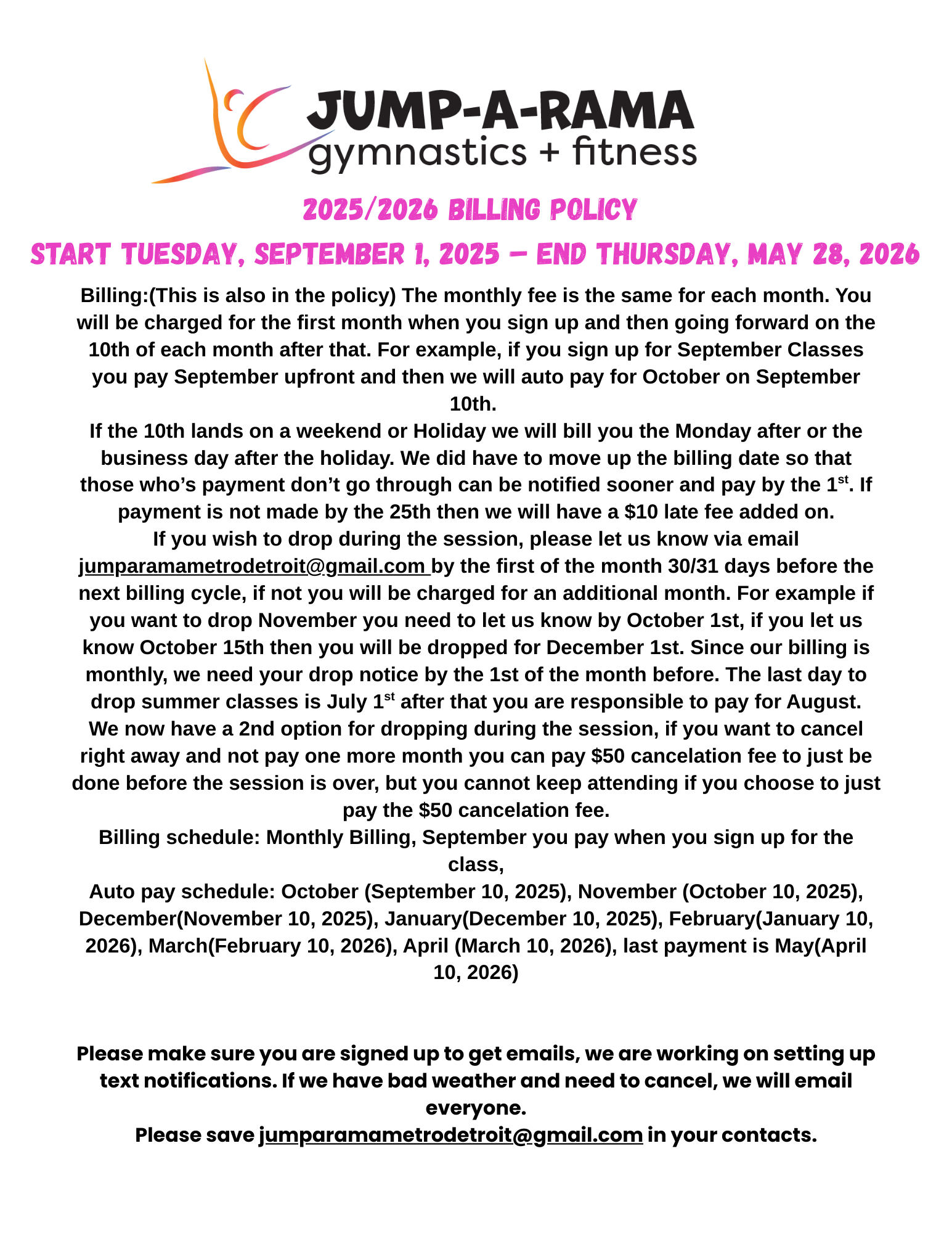 It is a flyer for jump-a-rama gymnastics and fitness.
