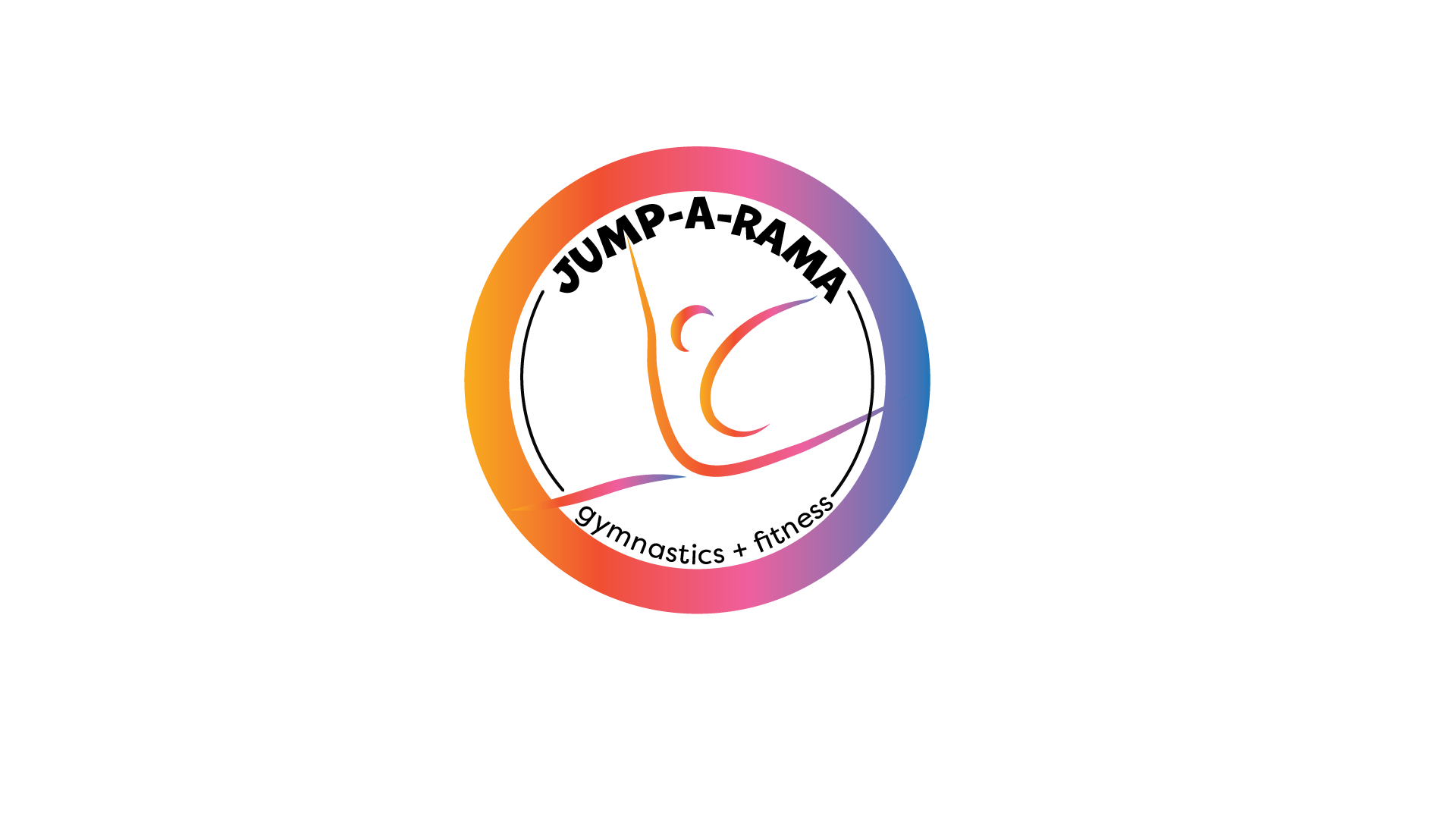 The logo for jump-a-rama is a colorful circle with a hand in it.