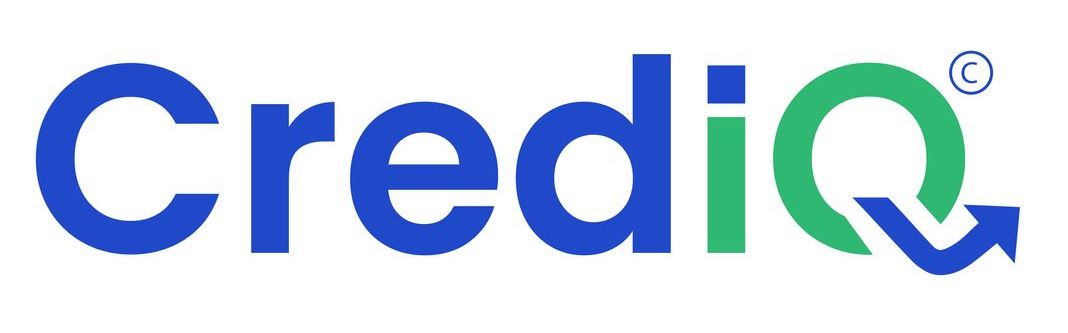 CrediQ logo: Blue and green text with a downward-pointing arrow inside the green