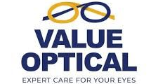 Logo for Value Optical: blue and gold eyeglasses above the text