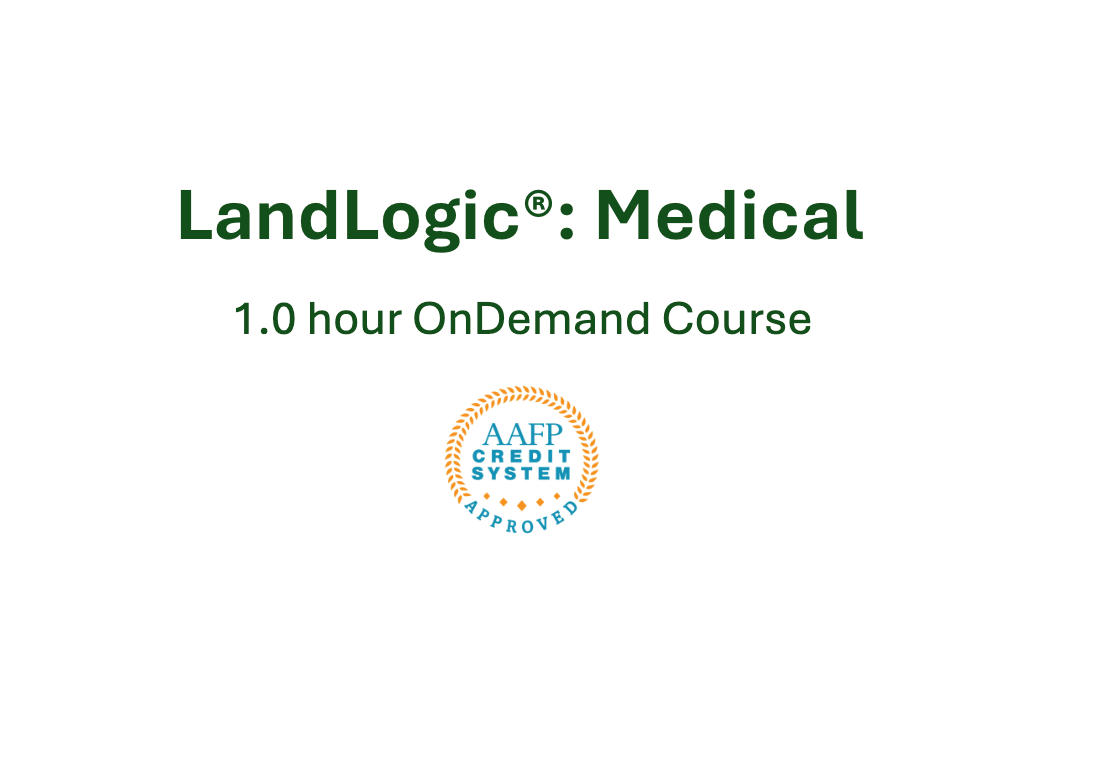 LandLogic: Medical course advertisement. Includes logo, text, and 1-hour OnDemand Course designation.