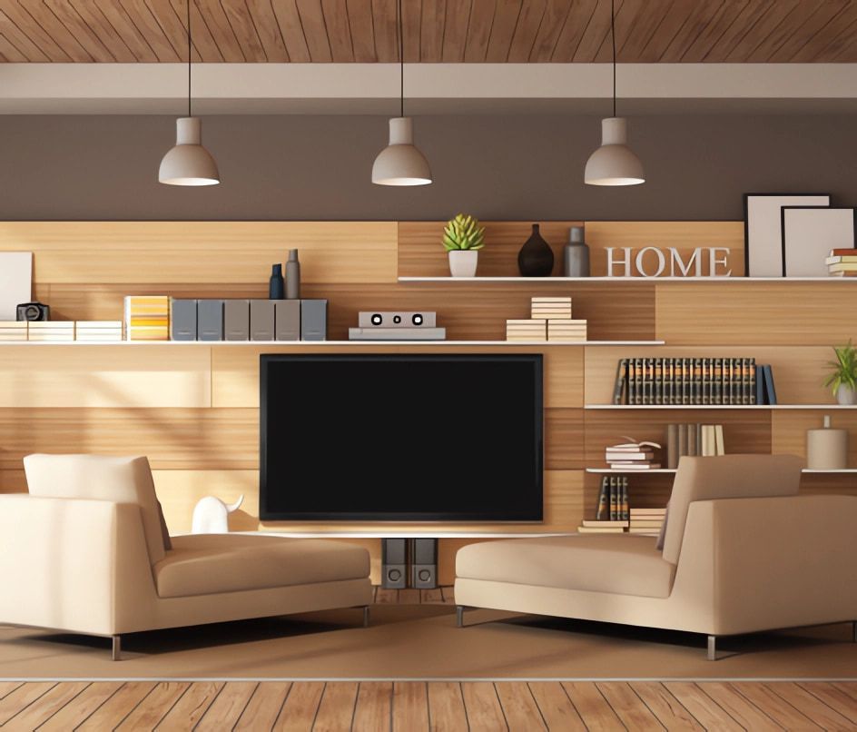 A Living Room With Two Chairs And A Flat Screen TV — Simonetto'S Cabinets & Joinery in Nambour, QLD