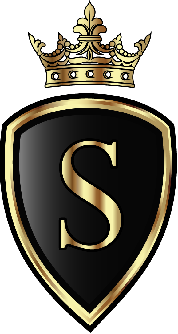 The letter s is on a black shield with a gold crown. Supreme Auto Tint