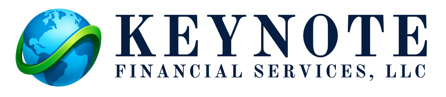 Logo of Keynote Financial Services, LLC; a globe with a green swirl and navy text.