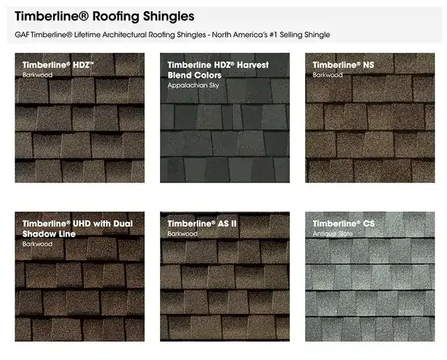 A collage of timberline roofing shingles in different colors
