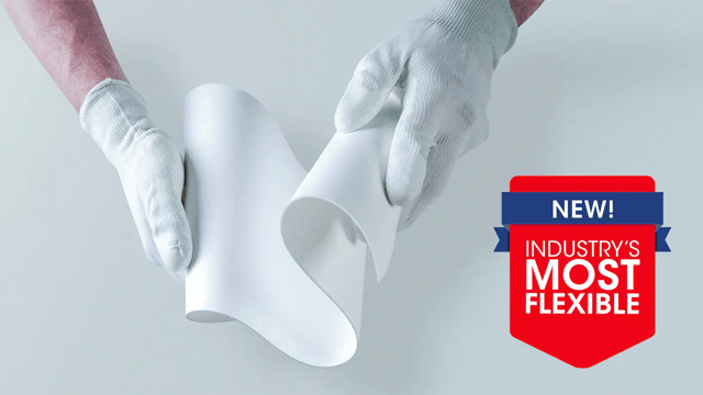 A person is holding a piece of paper that says industry 's most flexible