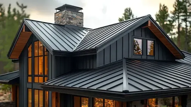 A man is standing on top of a roof looking at the shingles.