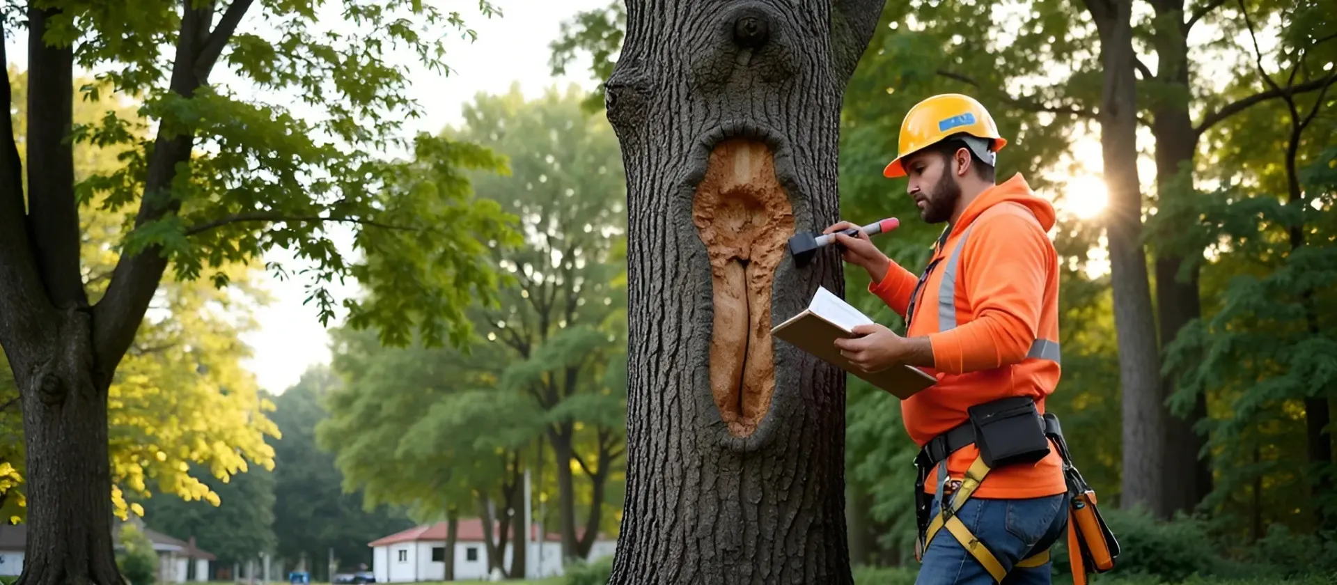 Denver arborist assessing tree health safely