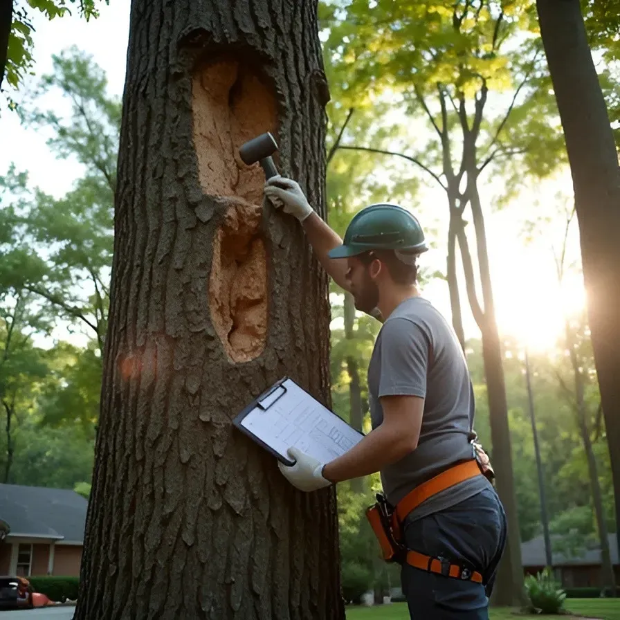 Denver arborist assessing tree health safely