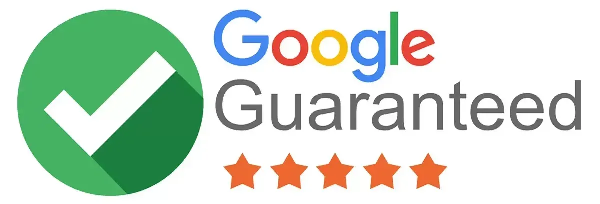 Google Guaranteed badge with checkmark, logo, stars.