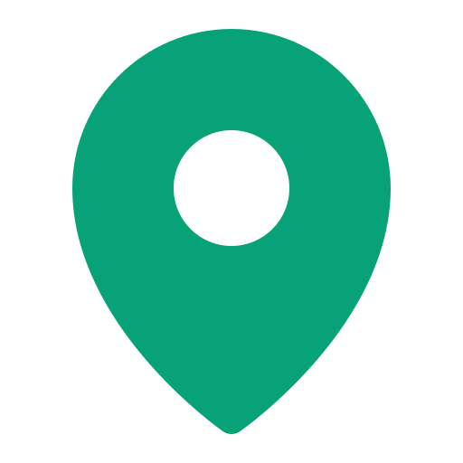 A blue map pin with a white circle in the middle.