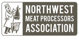 Northwest Meat Processors Association logo with a butcher and hanging meat illustration on a gray background