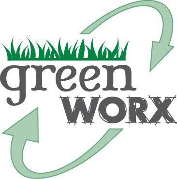 Green Worx logo with grass and two light green recycling arrows