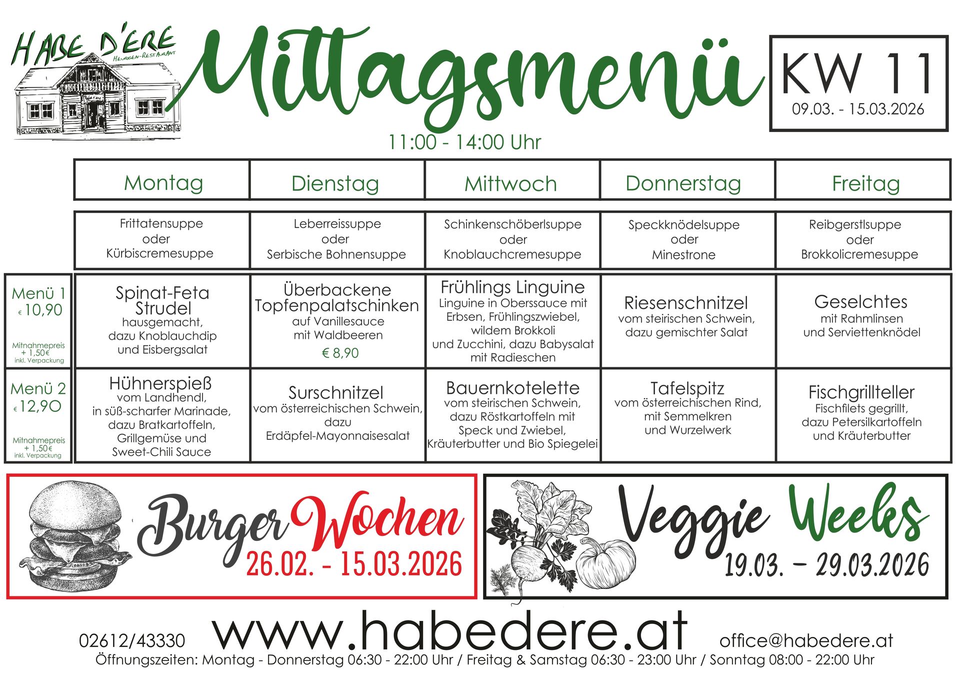 Habe D'ere Heurigenrestaurant - Menüplan