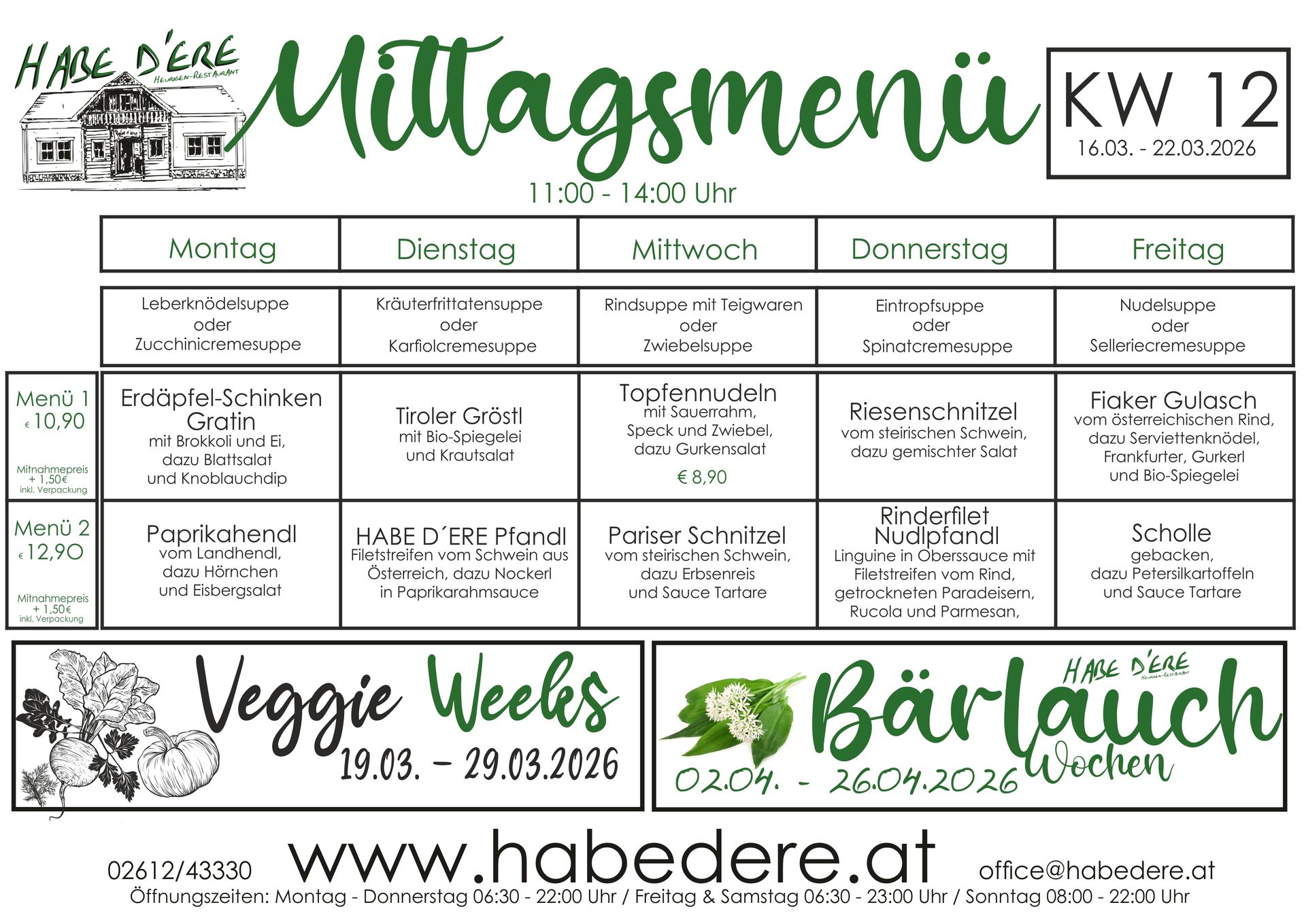 Habe D'ere Heurigenrestaurant - Menüplan